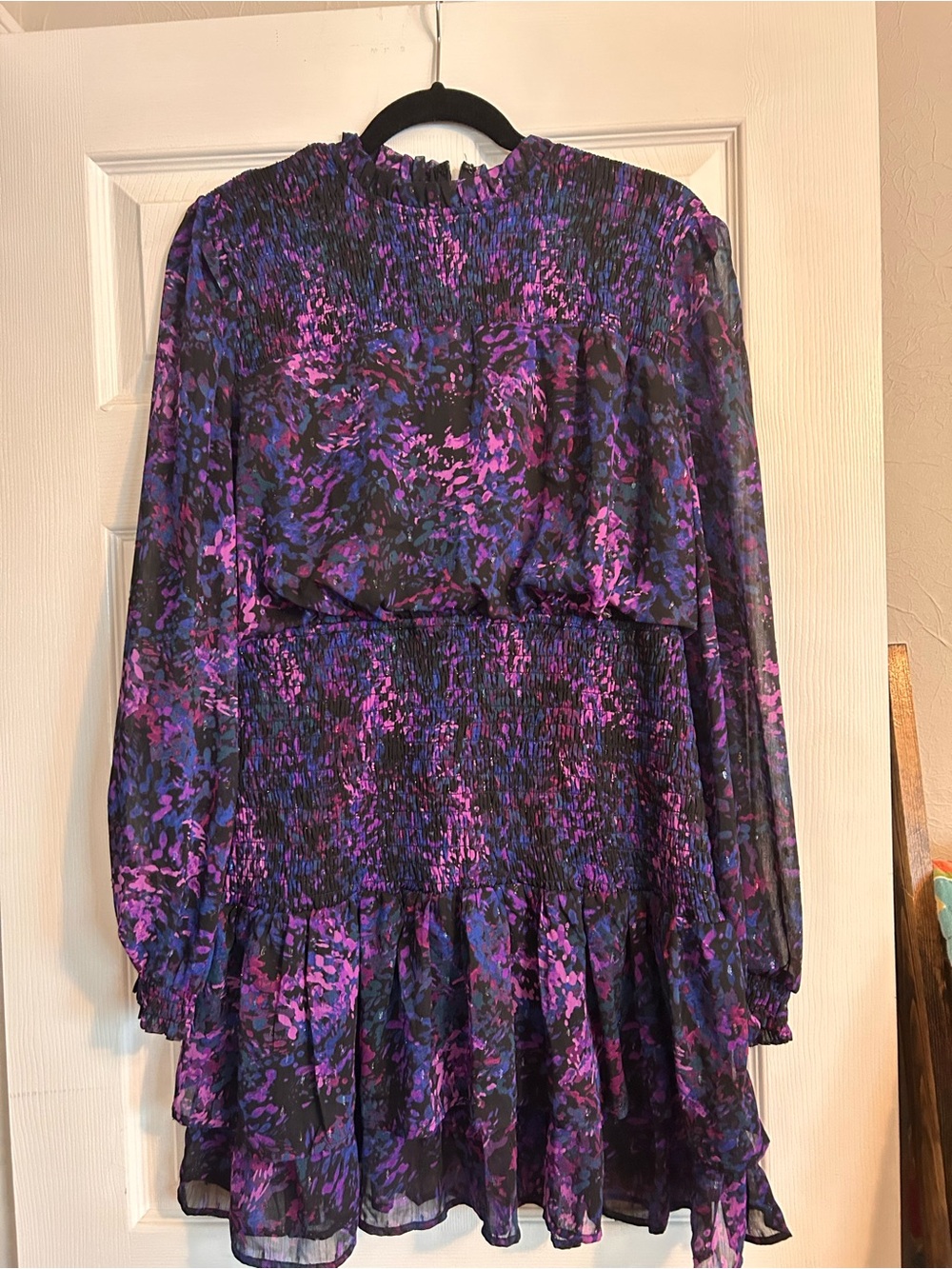 Aqua Purple Floral Smocked Mini Dress